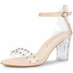 Allegra K Women's Clear Block Heel Ankle Strap Heeled Sandals Shoes