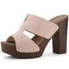 Allegra K Women's Faux Suede Platform High Block Heel Slides Sandals Shoes