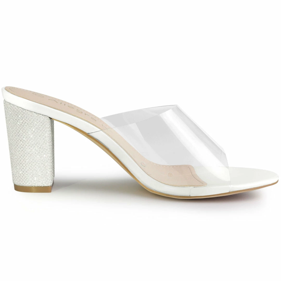 Allegra K Shoes Women's Glitter Chunky Heel Clear Slides Sandals 8 Allegra K Shoes Women's Glitter Chunky Heel Clear Slides Sandals
