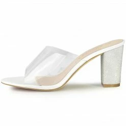 Allegra K Shoes Women's Glitter Chunky Heel Clear Slides Sandals 21 Allegra K Shoes Women's Glitter Chunky Heel Clear Slides Sandals