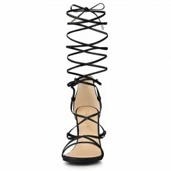 Allegra K Women's Strappy Straps Lace Up Stiletto Heel Sandals