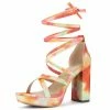 Allegra K Women's Tie Dye Platform Chunky Heel Lace Up Sandals 1 Allegra K Women's Tie Dye Platform Chunky Heel Lace Up Sandals