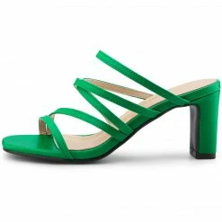 Allegra K Women's Slip-On Crisscross Strap Block Heels Sandals Shoes