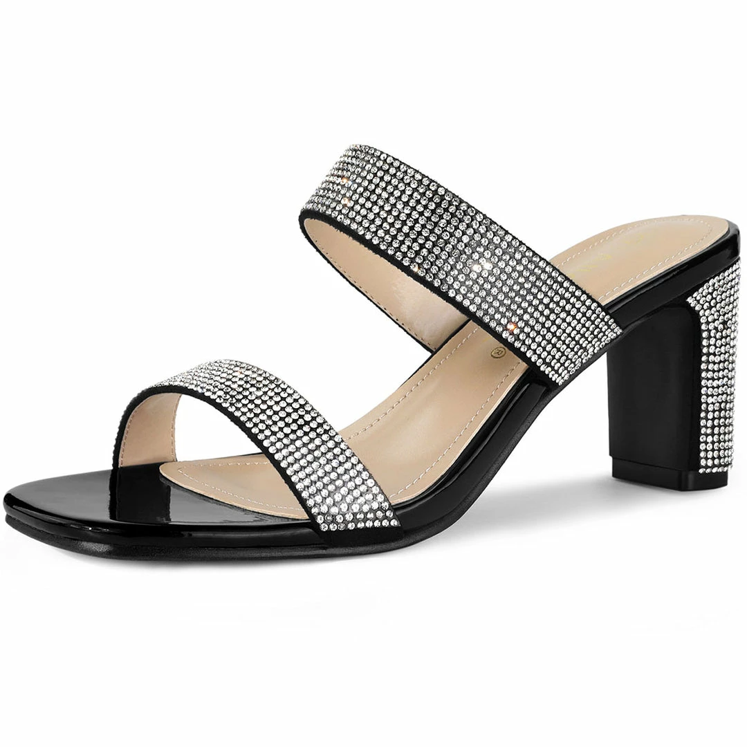 Allegra K Shoes Women's Rhinestone Square Toe Chunky Heel Slides Sandals 3 Allegra K Shoes Women's Rhinestone Square Toe Chunky Heel Slides Sandals