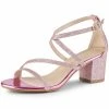 Allegra K Shoes Women's Glitter Crisscross Strap Chunky Heels Sandals