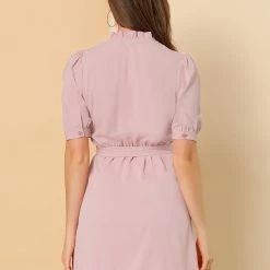 Allegra K Women's Ruffle Neck Button Down Tie Waist Shirt Dress 29 Allegra K Women's Ruffle Neck Button Down Tie Waist Shirt Dress