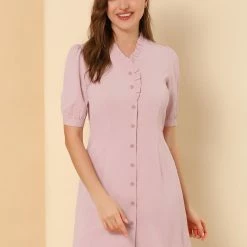 Allegra K Women's Ruffle Neck Button Down Tie Waist Shirt Dress 30 Allegra K Women's Ruffle Neck Button Down Tie Waist Shirt Dress