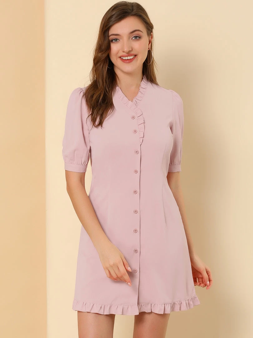 Allegra K Women's Ruffle Neck Button Down Tie Waist Shirt Dress 7 Allegra K Women's Ruffle Neck Button Down Tie Waist Shirt Dress