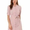 Allegra K Women's Ruffle Neck Button Down Tie Waist Shirt Dress