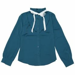 Allegra K Women's Work Office Top Blouse Ruffle Neck Long Sleeve Ribbon Button Down Shirt