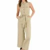Allegra K Women's Sleeveless Jumpsuit Wide Legs Cotton Tie Button Up Work Jumpsuit