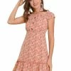 Allegra K Women's Ditsy Floral Ruffle Neck Cap Sleeve Ruffled Button Down Mini Dress