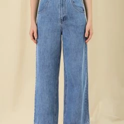 Allegra K Women’s Wide Leg Casual High Waist Denim Long Pants Trousers