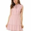 Allegra K Women's Ruffle Tie Neck Sleeveless A-line Solid Color Chiffon Dress