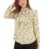 Allegra K Women's Floral Printed Ruffle Tie Neck Long Sleeve Shirt