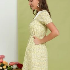 Allegra K Women's Floral V Neck Embroidered Elastic Waist Pockets Dress 17 Allegra K Women's Floral V Neck Embroidered Elastic Waist Pockets Dress