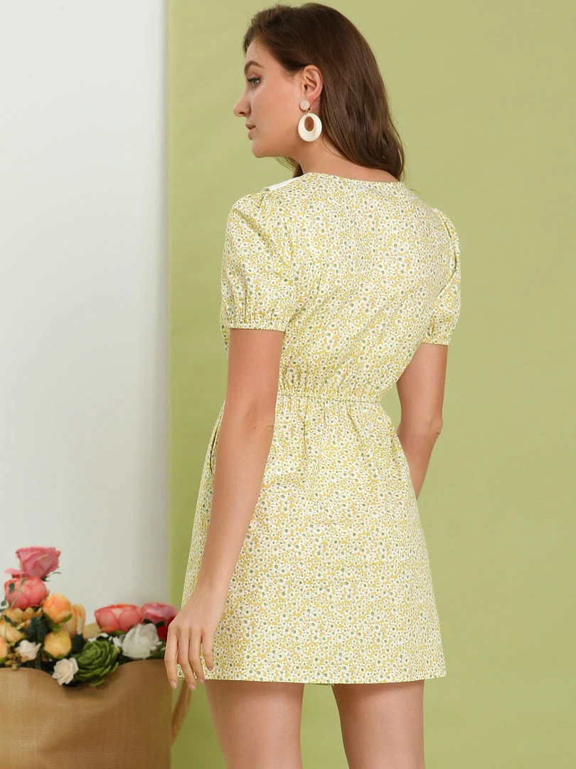 Allegra K Women's Floral V Neck Embroidered Elastic Waist Pockets Dress 7 Allegra K Women's Floral V Neck Embroidered Elastic Waist Pockets Dress