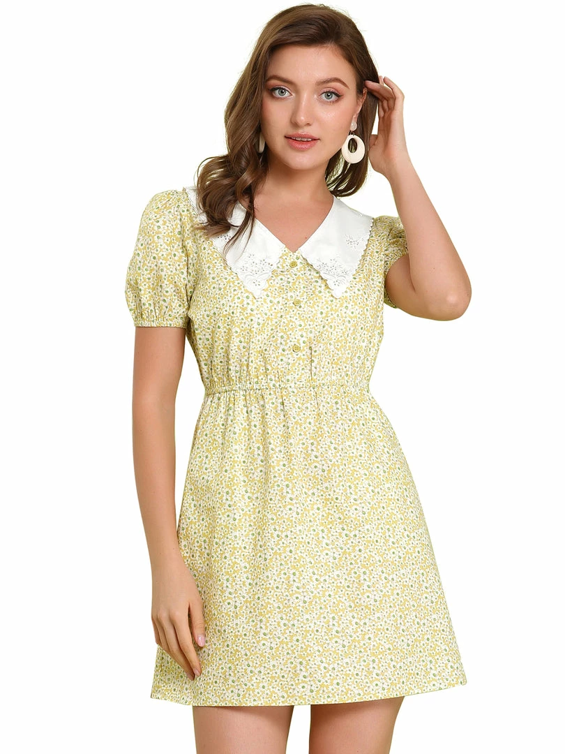 Allegra K Women's Floral V Neck Embroidered Elastic Waist Pockets Dress 3 Allegra K Women's Floral V Neck Embroidered Elastic Waist Pockets Dress