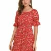 Allegra K Women's Puff Sleeve Neck Square Elastic Waist Above Knee Floral Dress 1 Allegra K Women's Puff Sleeve Neck Square Elastic Waist Above Knee Floral Dress