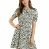 Allegra K Women's Full Placket Short Sleeve Casual Above Knee Mini Floral Dress