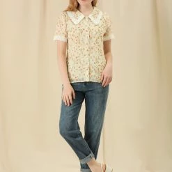 Allegra K Women's Peter Pan Collar Lace Embroidered Casual Floral Shirt Blouse 34 Allegra K Women's Peter Pan Collar Lace Embroidered Casual Floral Shirt Blouse
