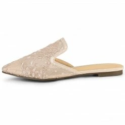 Allegra K Women's Pointed Toe Floral Embroidery Flats Mules