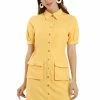 Allegra K Women's Button Down Cotton Raglan Short Sleeve Belted Shirt Utility Dress