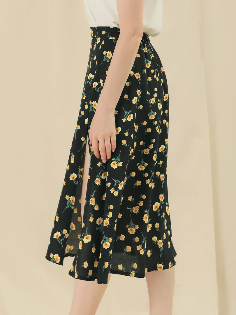 Allegra K Women's Floral Chiffon Slit Skirts Spring Summer Midi Skirt 4 Allegra K Women's Floral Chiffon Slit Skirts Spring Summer Midi Skirt