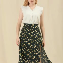 Allegra K Women's Floral Chiffon Slit Skirts Spring Summer Midi Skirt 16 Allegra K Women's Floral Chiffon Slit Skirts Spring Summer Midi Skirt