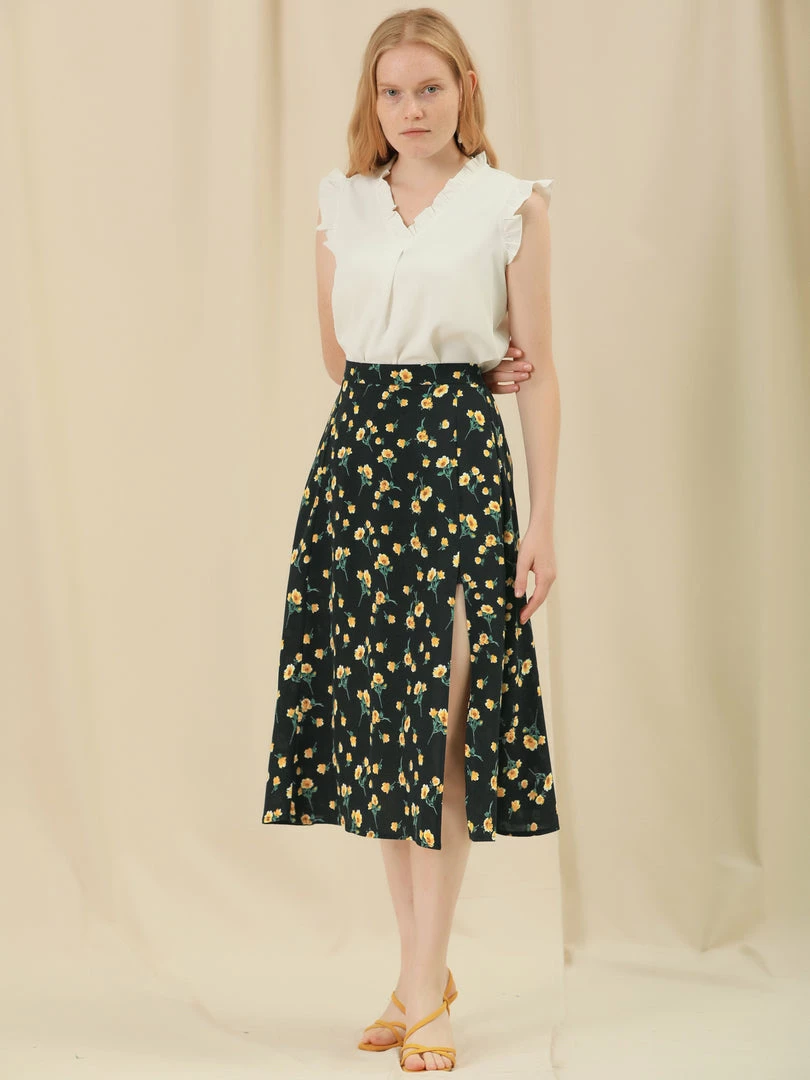 Allegra K Women's Floral Chiffon Slit Skirts Spring Summer Midi Skirt 6 Allegra K Women's Floral Chiffon Slit Skirts Spring Summer Midi Skirt