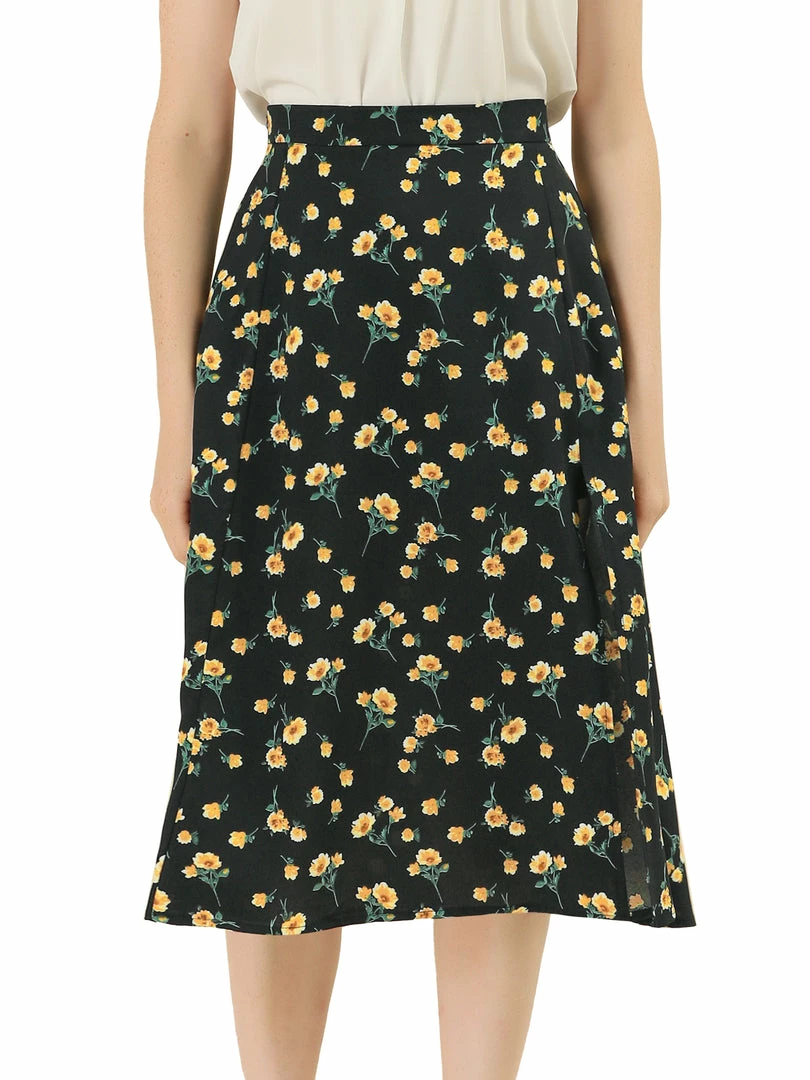 Allegra K Women's Floral Chiffon Slit Skirts Spring Summer Midi Skirt 3 Allegra K Women's Floral Chiffon Slit Skirts Spring Summer Midi Skirt