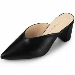 Allegra K Women's Pointed Toe Chunky Heels Slides Mules Shoes