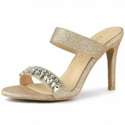 Allegra K Women's Glitter Rhinestone Stiletto Heels Sandals