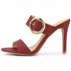 Allegra K Shoes Women's Buckle Stiletto Heels Slide Sandals