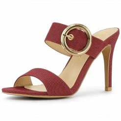 Allegra K Shoes Women's Buckle Stiletto Heels Slide Sandals
