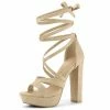 Allegra K Shoes Women's Lace Up Platform Chunky High Heels Sandals