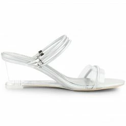 Allegra K Shoes Women's Clear Glass Heel Slide Wedge Heel Wedge Sandals