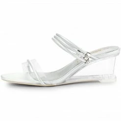Allegra K Shoes Women's Clear Glass Heel Slide Wedge Heel Wedge Sandals