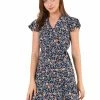 Allegra K Women's Wrap Front Tulip Sleeve Tie Waist Flare Floral Dress