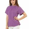 Allegra K Women's Ruched Ruffle Neckline Casual Short Sleeve Keyhole Back Blouse