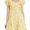 Allegra K Women‘s Square Neck Ruffled Sleeves Pleated Front Floral Printed Dress