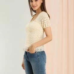 Allegra K Women's Ruffle Blouse Sweetheart Neck Dating Lace Top 17 Allegra K Women's Ruffle Blouse Sweetheart Neck Dating Lace Top