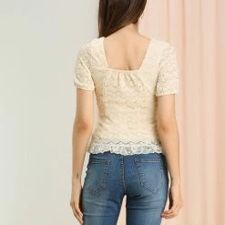 Allegra K Women's Ruffle Blouse Sweetheart Neck Dating Lace Top 18 Allegra K Women's Ruffle Blouse Sweetheart Neck Dating Lace Top