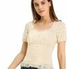 Allegra K Women's Ruffle Blouse Sweetheart Neck Dating Lace Top