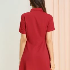 Allegra K Women's Work Office Fit And Flare Mini Turndown Collared Keyhole Dress