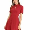 Allegra K Women's Work Office Fit And Flare Mini Turndown Collared Keyhole Dress