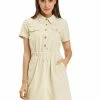 Allegra K Women's Short Sleeve Elastic Waist Pocket Point Collar Button Mini Cotton Dress 2 Allegra K Women's Short Sleeve Elastic Waist Pocket Point Collar Button Mini Cotton Dress