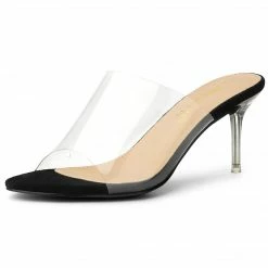 Allegra K Women's Slip-On Clear Strap Stiletto Heels Sandals Shoes