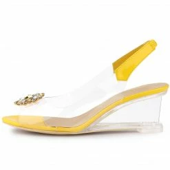 Allegra K Shoes Women's Rhinestone Clear Wedges Heels Sandals