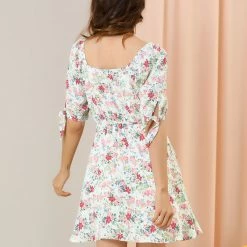 Allegra K Women's Floral Sweetheart Neck Puff Sleeve Fit And Flare A-Line Mini Dress 36 Allegra K Women's Floral Sweetheart Neck Puff Sleeve Fit And Flare A-Line Mini Dress